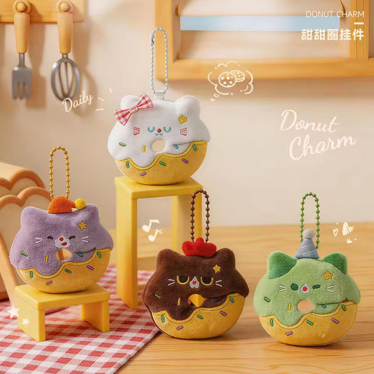 Cat donut plush keychain